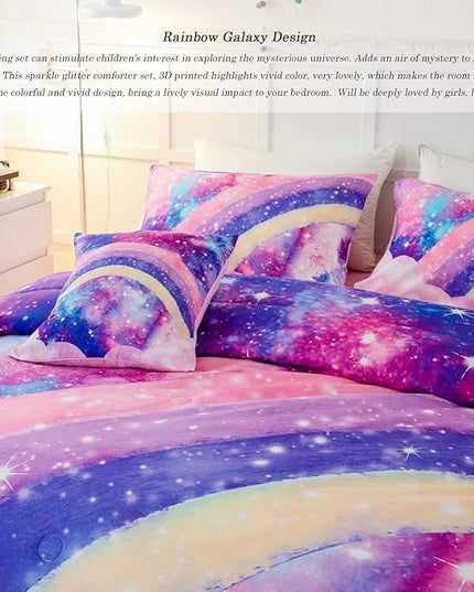 6Pcs Queen Size Comforter Set for Girls Teens, 3D Pastle Rainbow Nebula Comforter Bedding Set, Tie Dye Pink Comforter Soft Lightweight Bed in A Bag with Sheets Comforter and Pillowcases - LeafyLoom