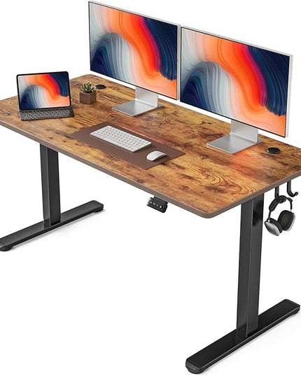 FEZIBO Electric Standing Desk, 55 x 24 Inches Height Adjustable Stand up Desk, Sit Stand Home Office Desk, Computer Desk, Rustic Brown - LeafyLoom