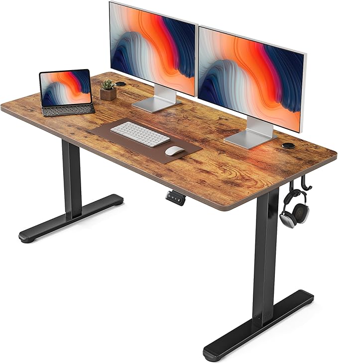 FEZIBO Electric Standing Desk, 55 x 24 Inches Height Adjustable Stand up Desk, Sit Stand Home Office Desk, Computer Desk, Rustic Brown - LeafyLoom