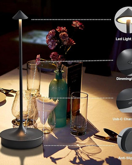 Cordless Table Lamps Rechargeable, LED Desk Lamp 4000mAh Battery Operated Outdoor Waterproof Portable Touch Dimmable Table Light for Patio/Restaurant/Bar/Indoor (Black-2PC) - LeafyLoom