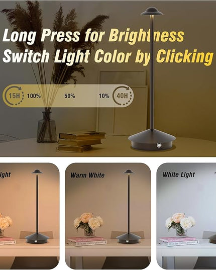 Rechargeable Table Lamp,Cordless Table Lamp,Touch Dimmable Wireless Lamp in Aluminium,5000mAh Battery Desk Lamp for Home/Restaurant/Outside Dining/Dinner/Patio(Brown) - LeafyLoom