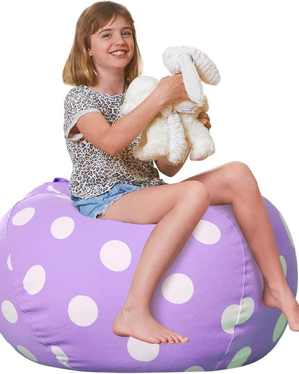 Aubliss Stuffed Animal Bean Bag Storage Chair, Beanbag Covers Only for Organizing Plush Toys, Turns into Bean Bag Seat for Kids When Filled, X-Large 48"-Canvas Dot Light Purple - LeafyLoom