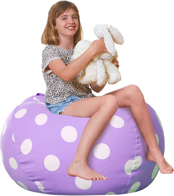 Aubliss Stuffed Animal Bean Bag Storage Chair, Beanbag Covers Only for Organizing Plush Toys, Turns into Bean Bag Seat for Kids When Filled, Large 38"-Canvas Dot Light Purple - LeafyLoom