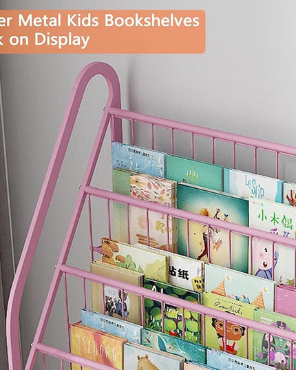 Kids Book Shelf with Storage 32inch, 5 Tier Freestanding Pink Bookshelf, Large Modern Minimalist Book Case With Toy Storage Organizer For Bedroom Study Room Playrooms Children Room KDSJ2305-Pink - LeafyLoom