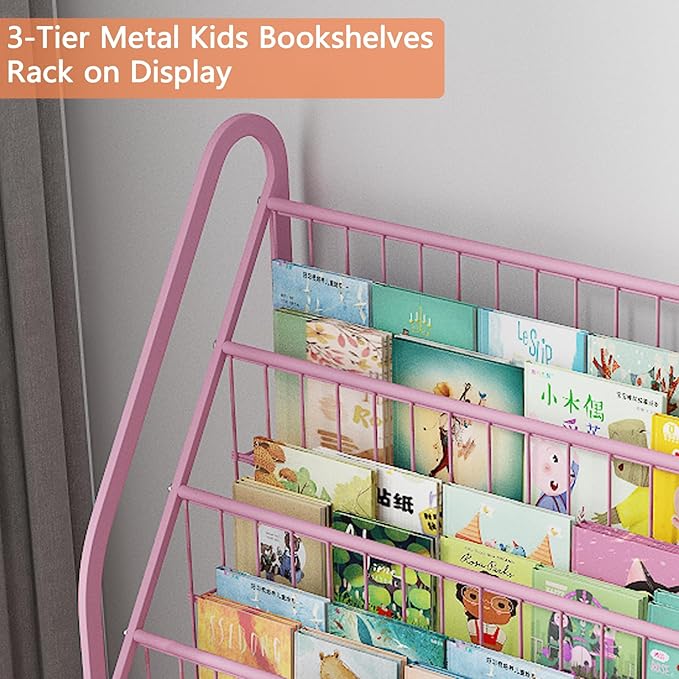 Kids Book Shelf with Storage 32inch, 5 Tier Freestanding Pink Bookshelf, Large Modern Minimalist Book Case With Toy Storage Organizer For Bedroom Study Room Playrooms Children Room KDSJ2305-Pink - LeafyLoom