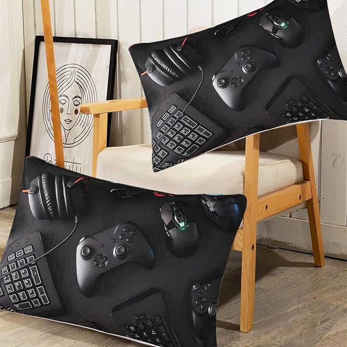 Gamer Comforter Set for Boys Teen Kids Full Size Gaming Comforter Soft Microfiber Gampad Quilt and Pillowcase Video Game Bedding Sets Room Decor (Color 1,Full) - LeafyLoom