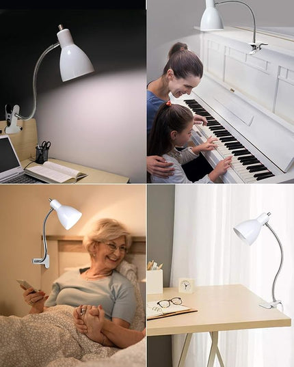 Desk lamp Eye-Caring Table Lamps, 360°Rotation Gooseneck Clip on Lamp Reading Light Portable Reading Book Light, Clamp Light, Study Desk Lamps for Bedroom and Office Home Lighting (White) - LeafyLoom