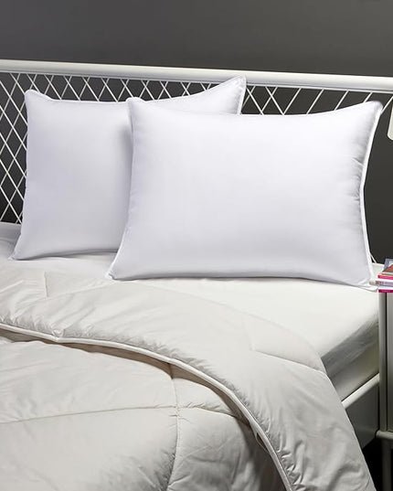 Amazon Basics Down Alternative Bed Pillow, Medium Density for Back and Side Sleepers, Standard, 26 x 20 Inch - Pack of 2, White - LeafyLoom