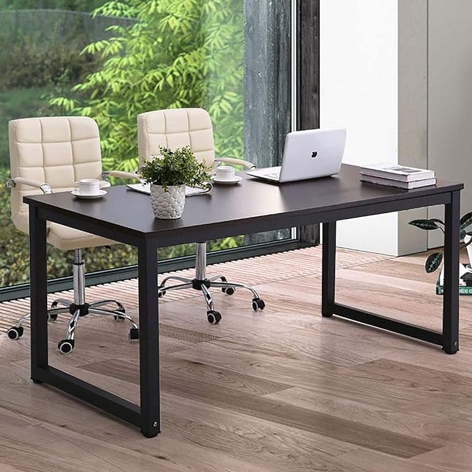 NSdirectModern Computer Desk 63 inch Large Office Desk Writing Study Table for Home Office Desk Workstation Wide Metal Sturdy Frame Thicker Steel Legs, Black. - LeafyLoom
