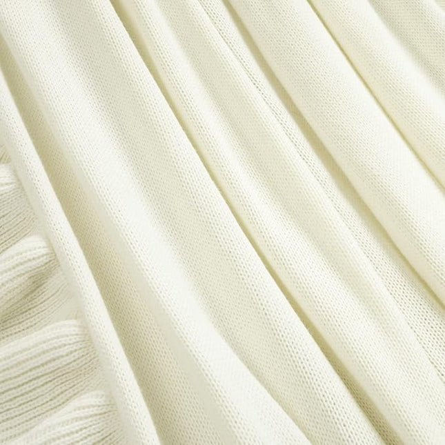 Lush Decor Reyna Soft Knitted Ruffle Throw Blanket, 88" W x 88" L, Light Gray - Ruffled Bedding - Knit Blanket - Cozy Oversized Blanket For Bed or Couch - Vintage, Minimalist & Cottage Home Decor - LeafyLoom