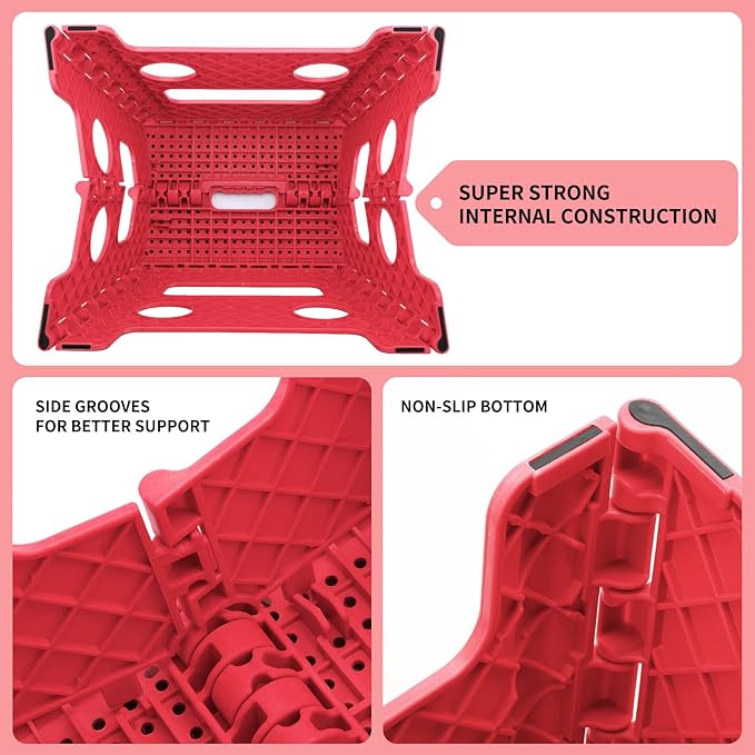 Delxo Folding Step Stool,Non-Slip Stool 13 inch Height Premium Heavy Duty Foldable Stool for Kids and Adults,Kitchen Garden Bathroom Stepping Stool 1 Pack in Red,2021 Upgrade Dotted Texture - LeafyLoom