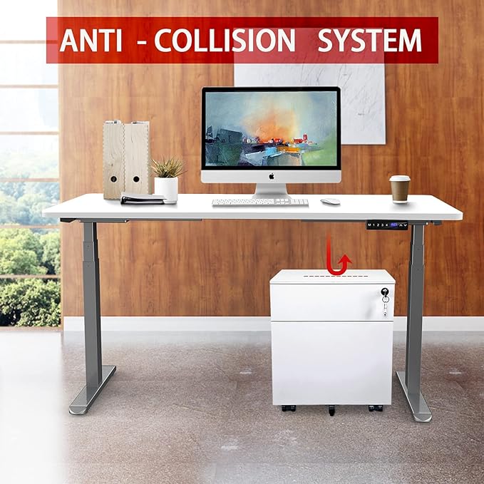 AIMEZO Standing Desk Frame, Dual Motor Electric Height Adjustable Sit Stand Desk Frame with 4 Memory Preset Button, USB Charging Port for Home Office (3 Tier Legs, Gray) - LeafyLoom
