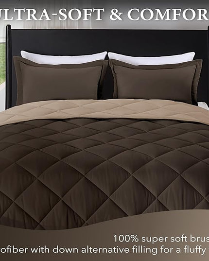 downluxe Queen Comforter Set - Brown and Tan Queen Comforter, Soft Bedding Sets for All Seasons -3 Pieces - 1 Comforter (88"x92") and 2 Pillow Shams(20"x26") - LeafyLoom