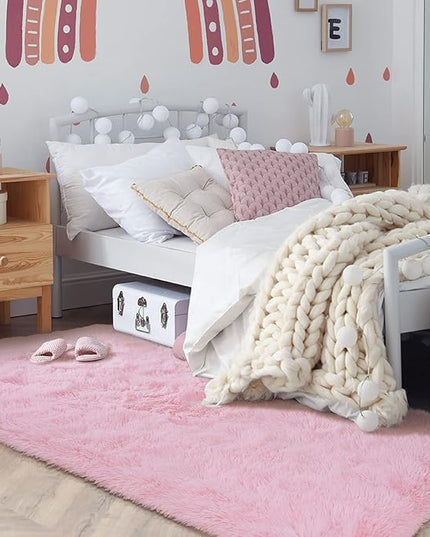 Softlife Ultra Soft Fluffy Area Rugs for Bedroom, Girls and Boys Room Kids Room Nursery Rug, 3 x 5 Feet Shaggy Fur Indoor Plush Modern Floor Carpet for Living Room Christmas Decor, Pink - LeafyLoom