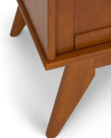 SIMPLIHOME Draper SOLID HARDWOOD 60 Inch Wide Mid Century Modern TV Media Stand in Teak Brown For TVs up to 65 Inches, For the Living Room and Entertainment Center - LeafyLoom