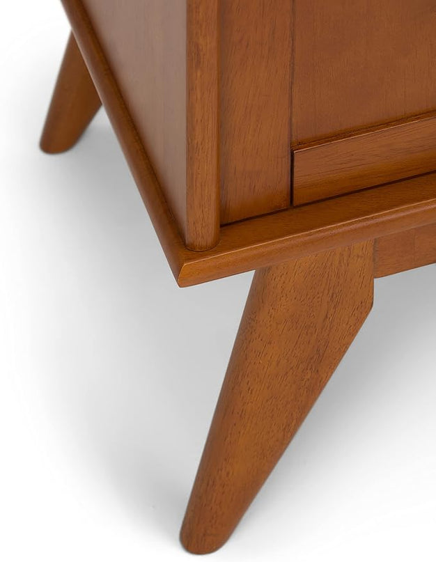 SIMPLIHOME Draper SOLID HARDWOOD 60 Inch Wide Mid Century Modern TV Media Stand in Teak Brown For TVs up to 65 Inches, For the Living Room and Entertainment Center - LeafyLoom