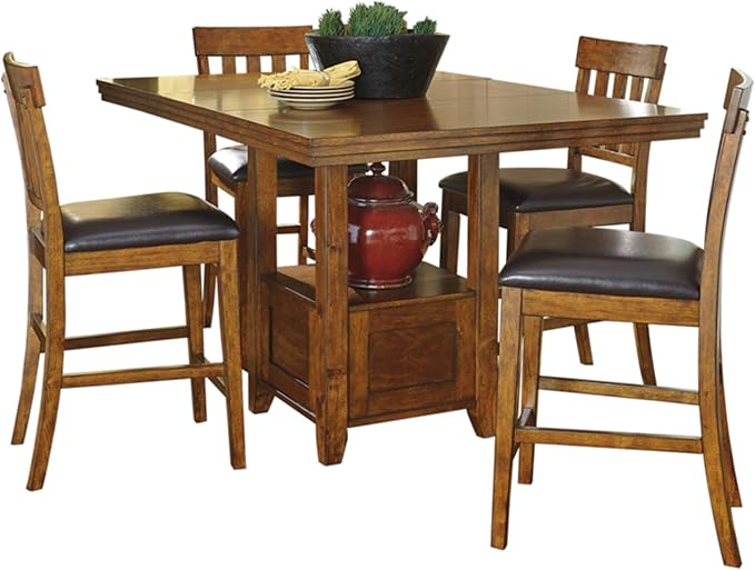 Signature Design by Ashley Ralene Traditional 36" Counter Height Dining Room Extension Table, Medium Brown - LeafyLoom