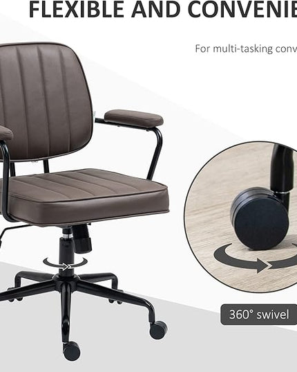 Vinsetto Home Office Chair, Microfiber Computer Desk Chair with Swivel Wheels, Adjustable Height, and Tilt Function, Light Brown - LeafyLoom
