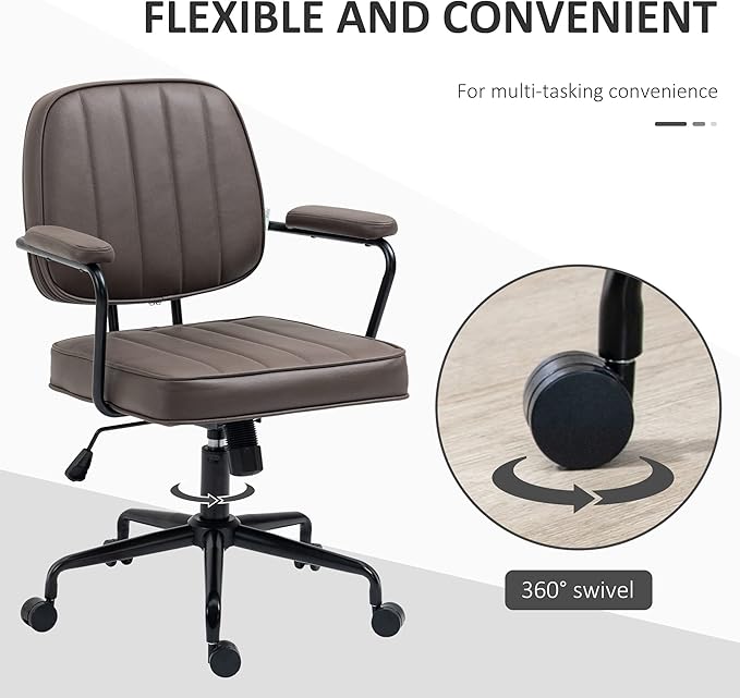 Vinsetto Home Office Chair, Microfiber Computer Desk Chair with Swivel Wheels, Adjustable Height, and Tilt Function, Light Brown - LeafyLoom