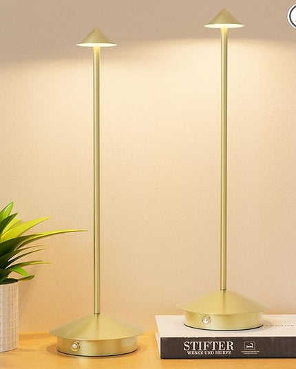 2-Pack 6000mAh Rechargeable LED Table Lamps,Outdoor Cordless Table Lamp Waterproof Portable, 3-Color Stepless Dimmable Modern Lamp for Restaurant/Bedroom(Gold) - LeafyLoom