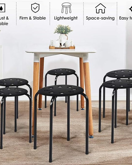 Hysache Plastic Stackable Stools Set of 6, 17.5" Multipurpose Stool Chairs w/Metal Frame, X-Shape Connection, Non-Slip Feet, Backless School Classroom Nesting Stool for Students Child Kids (Black) - LeafyLoom