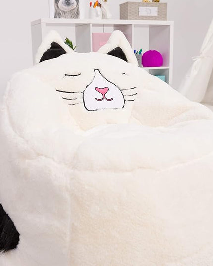 Posh Creations Cute Soft and Comfy Bean Bag Chair for Kids, Large, Animal - Ivory Cat - LeafyLoom