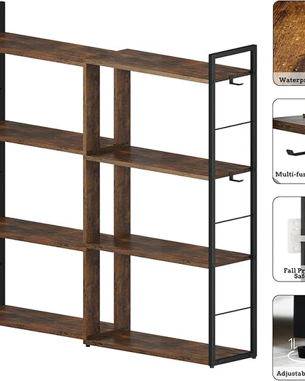 Corner Book Shelf 4 Tier Industrial BookShelf L Shaped Adjustable Bookcase Office Shelves Vintage Wooden Bookshelves for Living Room Bedroom library Rustic Brown - LeafyLoom