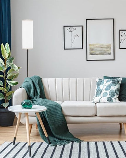 LED Floor Lamp Simple Design, Modern Floor Lamp with Shade, Tall Lamps for Living Room Bedroom Office Dining Room Kitchen, Black Pole Lamp with Foot Switch (with Bulb)(White Shade) - LeafyLoom