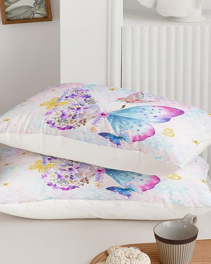 Axolotl Butterfly Bedding Full,Rainbow Butterfly Comforter Set for Girls Teens,Butterfly Bedding for Girls with Golden Star Scales Pattern,Butterfly Printed Quilt Set with 1 Comforter 2 Pillowcases - LeafyLoom