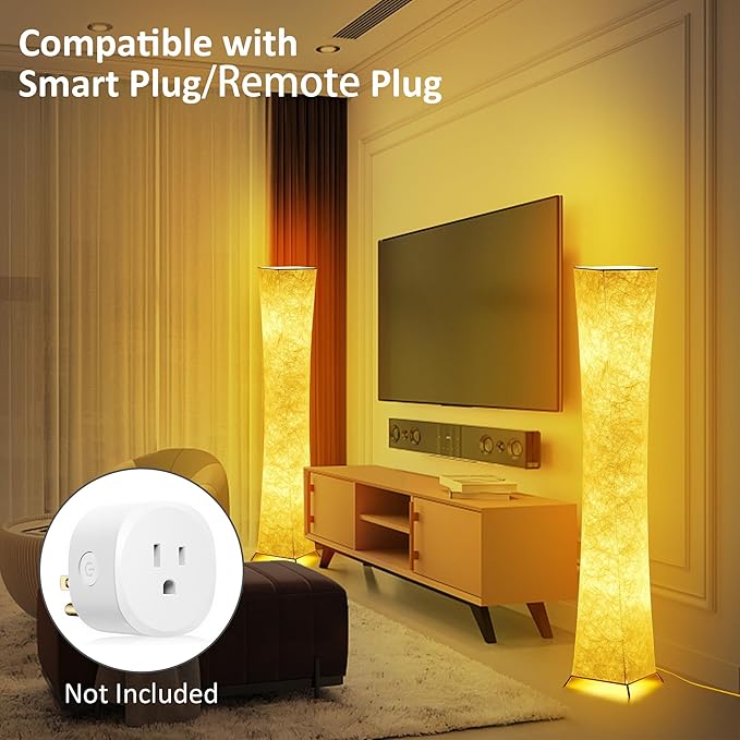 chiphy Floor Lamp, Dimmable 52" (S) Tall Standing Lamp, 3 Levels Adjustable Brightness 12Wx2 LED Bulbs, Column Floor Lamps, White Fabric Shade, Home Decor for Living Room, Bedroom, Kids Room - LeafyLoom