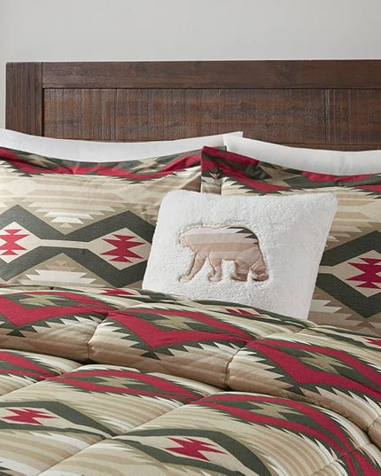 Woolrich Comforter Set, Cabin Lodge, Warm Cover for Colder Season, Modern Cottage-Inspired Down Alternative Ultra Soft Microfiber Bedding, Matching Sham, Southwestern Red Full/Queen 4 Piece - LeafyLoom
