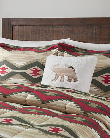 Woolrich Comforter Set, Cabin Lodge, Warm Cover for Colder Season, Modern Cottage-Inspired Down Alternative Ultra Soft Microfiber Bedding, Matching Sham, Southwestern Red King 4 Piece - LeafyLoom