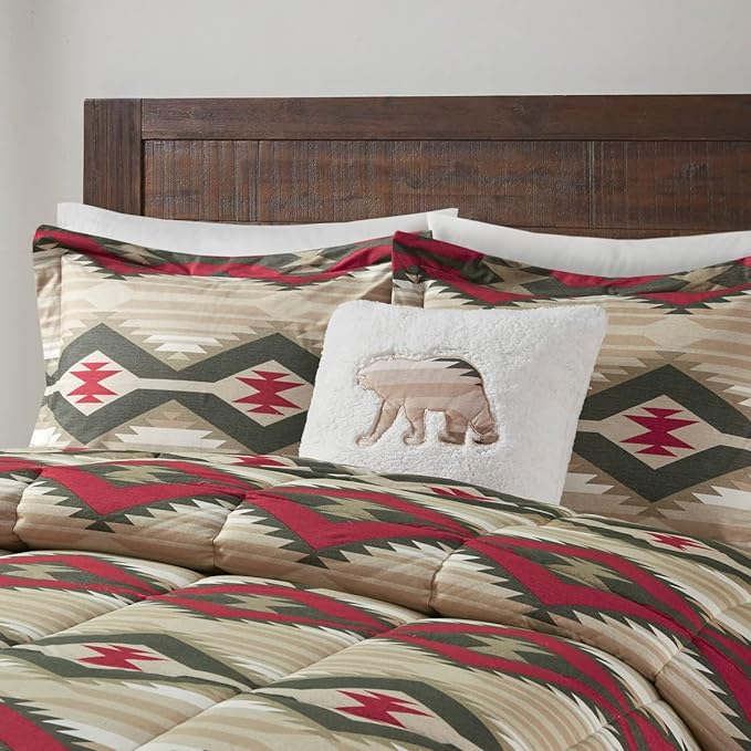 Woolrich Comforter Set, Cabin Lodge, Warm Cover for Colder Season, Modern Cottage-Inspired Down Alternative Ultra Soft Microfiber Bedding, Matching Sham, Southwestern Red King 4 Piece - LeafyLoom