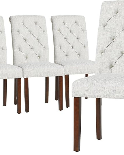 COLAMY Button Tufted Dining Chairs Set of 4, Parsons Upholstered Fabric Dining Room Chairs Kitchen Chairs with Wood Legs and Padded Seat, Honeycomb - LeafyLoom