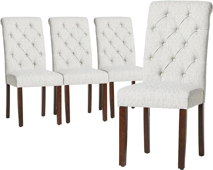 COLAMY Button Tufted Dining Chairs Set of 4, Parsons Upholstered Fabric Dining Room Chairs Kitchen Chairs with Wood Legs and Padded Seat, Honeycomb - LeafyLoom