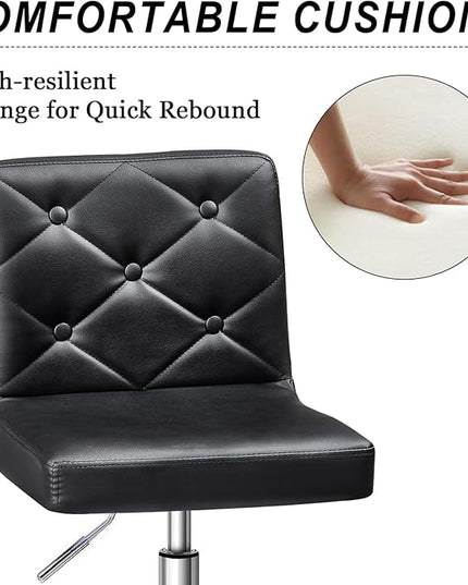 VECELO PU Leather Mid-Back Armless Desk Chair Adjustable Height 360° Rolling Swivel for Home Office Work, Black - LeafyLoom