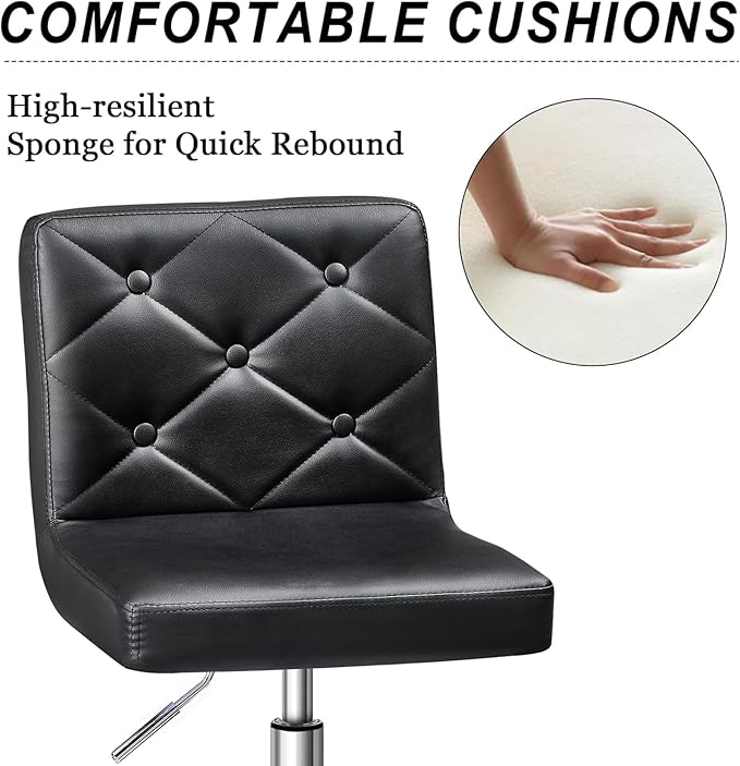 VECELO PU Leather Mid-Back Armless Desk Chair Adjustable Height 360° Rolling Swivel for Home Office Work, Black - LeafyLoom