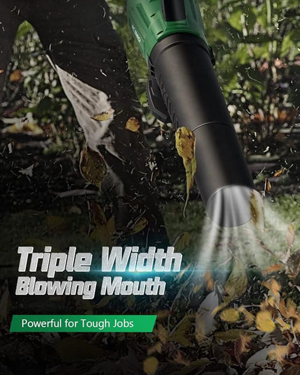 KIMO Cordless Leaf Blower - 400CFM Battery-Powered Blower for Blowing Wet Leaves, Snow Debris and Dust, 20V Electric Leaf Blower with Battery ＆ Charger for Lawn Care Garden Yard Work Around The House - LeafyLoom