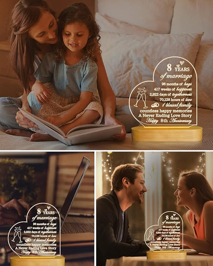 FULLOSUN Anniversary Wedding Gifts for Him/Her, I Love You Night Light 3D Illusion Lamp for Couple Wife Husband Romantic Valentines Wedding Day Present (8th) - LeafyLoom