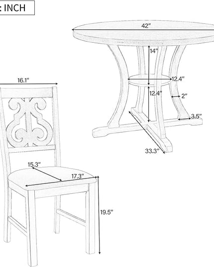NicBex Dining Room Table Set for 4 Dining Table with Chairs 5-Piece Round Dining Table and 4 Fabric Chairs with Special-Shaped Table Legs and Storage Shelf, Antique Blue - LeafyLoom