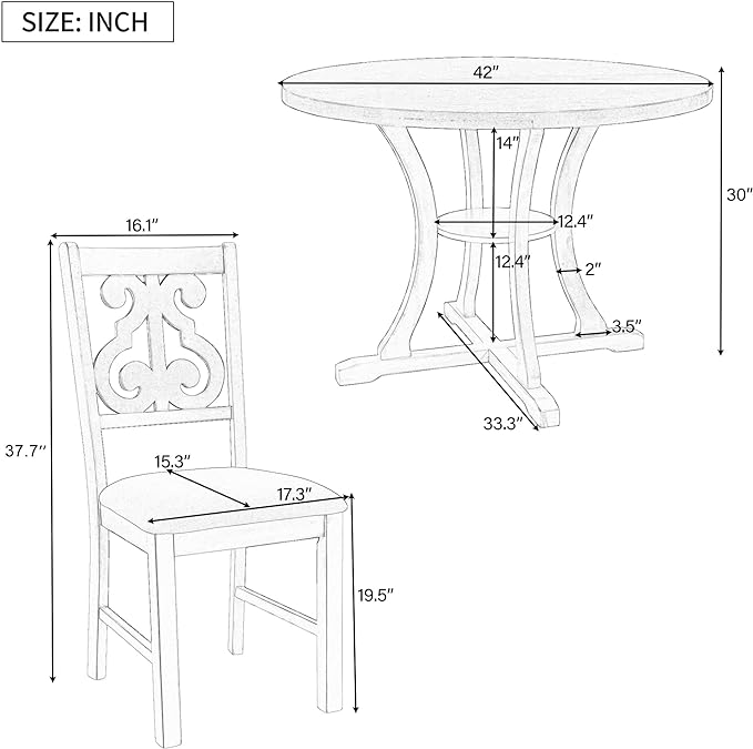 NicBex Dining Room Table Set for 4 Dining Table with Chairs 5-Piece Round Dining Table and 4 Fabric Chairs with Special-Shaped Table Legs and Storage Shelf, Antique Blue - LeafyLoom