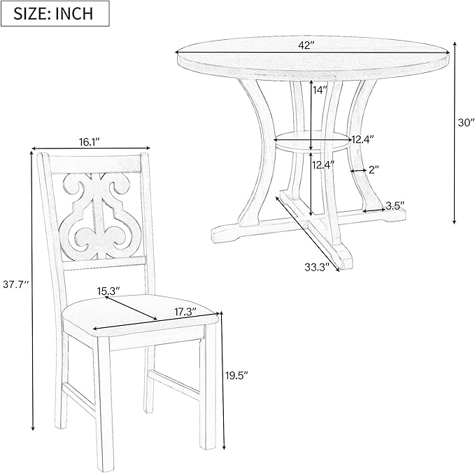 Kitchen Set 5-Piece Round Dining 4 Fabric Chairs with Special-shaped Table Legs and Storage Shelf, Antique Blue+Dark Brown - LeafyLoom