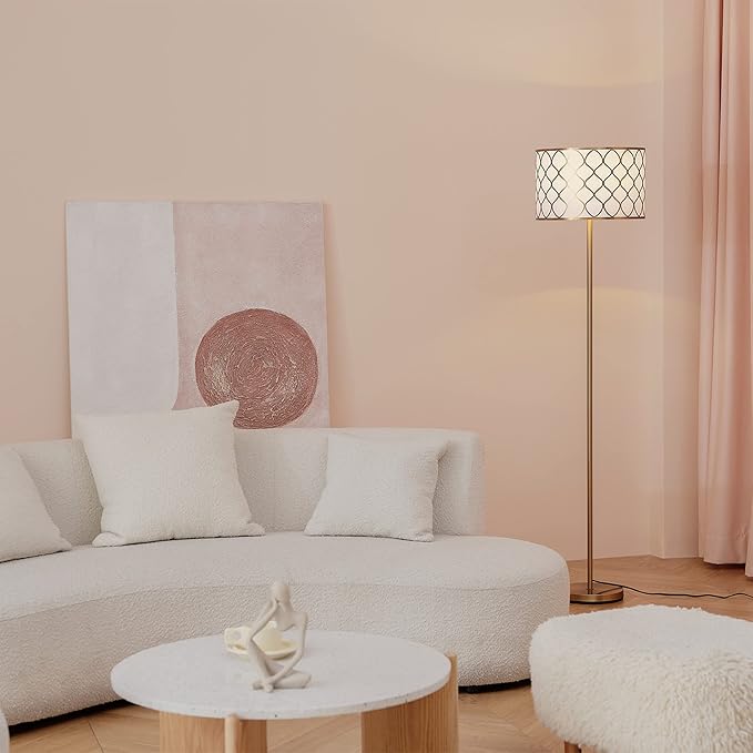 Globe Electric Novogratz x 65787 Kinsley 65" Floor Lamp, Matte Brass, Metal Mesh Over Cotton Shade - LeafyLoom