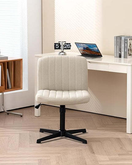 Panana Office Chair Fabric Padded Seat Armless Desk Chair Swivel Computer Task Chair Mid-Back No Wheels Accent Chair (Beige) - LeafyLoom
