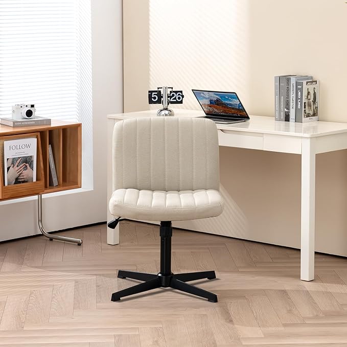 Panana Office Chair Fabric Padded Seat Armless Desk Chair Swivel Computer Task Chair Mid-Back No Wheels Accent Chair (Beige) - LeafyLoom