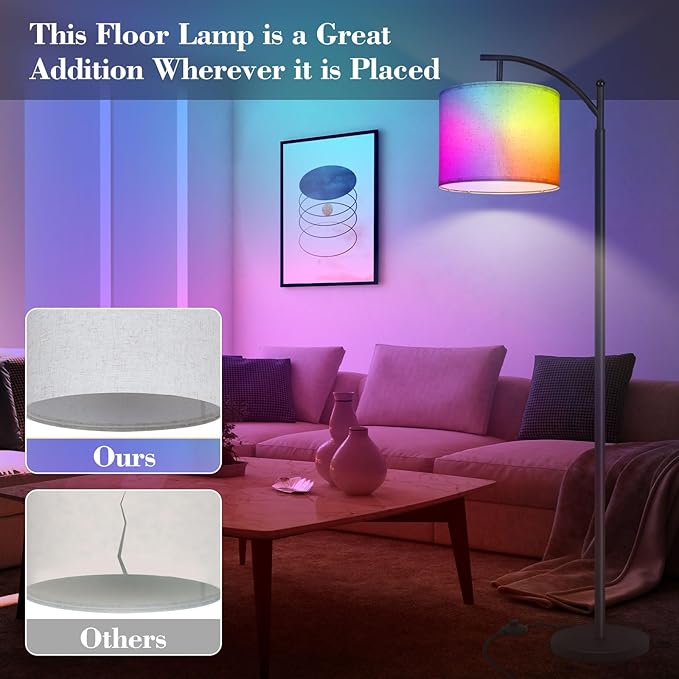 PESRAE LED Floor Lamp Work with Alexa,Google Assistant WiFi App,Modern Standing RGB Lamp with Lampshde,Tall LED Floor Lamp for Bedroom and Office(No Remote Control Include - LeafyLoom