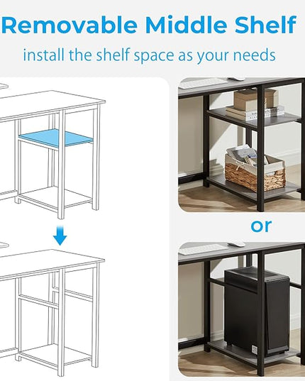 GreenForest Computer Home Office Desk with Monitor Stand and Reversible Storage Shelves,55 inch Modern Simple Writing Study PC Work Table,Grey - LeafyLoom