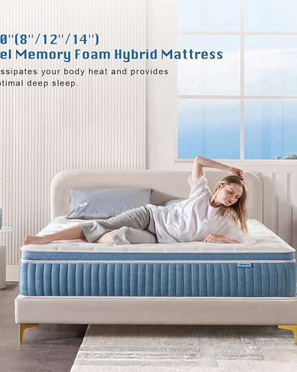 Rimensy Hybrid Queen Mattress, 14 Inch in a Box, Gel Memory Foam, Individually Wrapped Pocket Coils Innerspring, Support & Pressure Relief, Medium Firm Feel, 60"*80"*14" - LeafyLoom