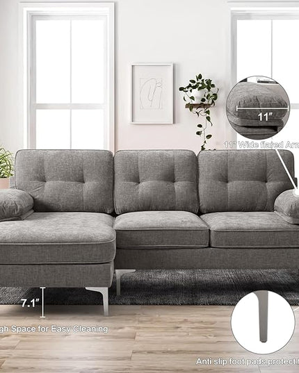 EASELAND 82" L-Shape Sofa with Reversible Chaise Lounge, Convertible Sectional Sofa Couch, Chenille Modern Sofa Couch for Living Room, Apartment and Office, Removable Cover (Grey) - LeafyLoom