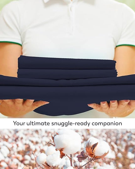 Purity Home Organic 100% Cotton King Size Sheets Set Navy, Percale Weave King Bedding Set, Crisp, Cooling & Breathable Navy Bed Sheets King Size, Fits Mattress Upto 16" Deep Pocket - LeafyLoom